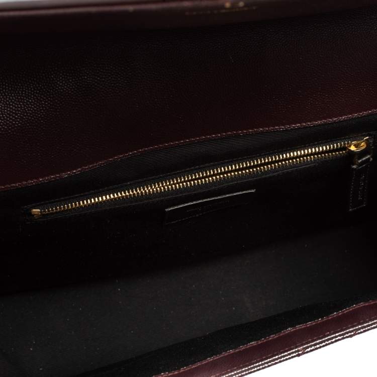 Pre Owned Saint Laurent Burgundy Chevron Quilted Leather Monogram Envelope Shoulder Bag