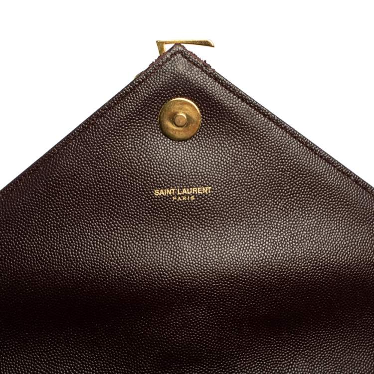 Pre Owned Saint Laurent Burgundy Chevron Quilted Leather Monogram Envelope Shoulder Bag
