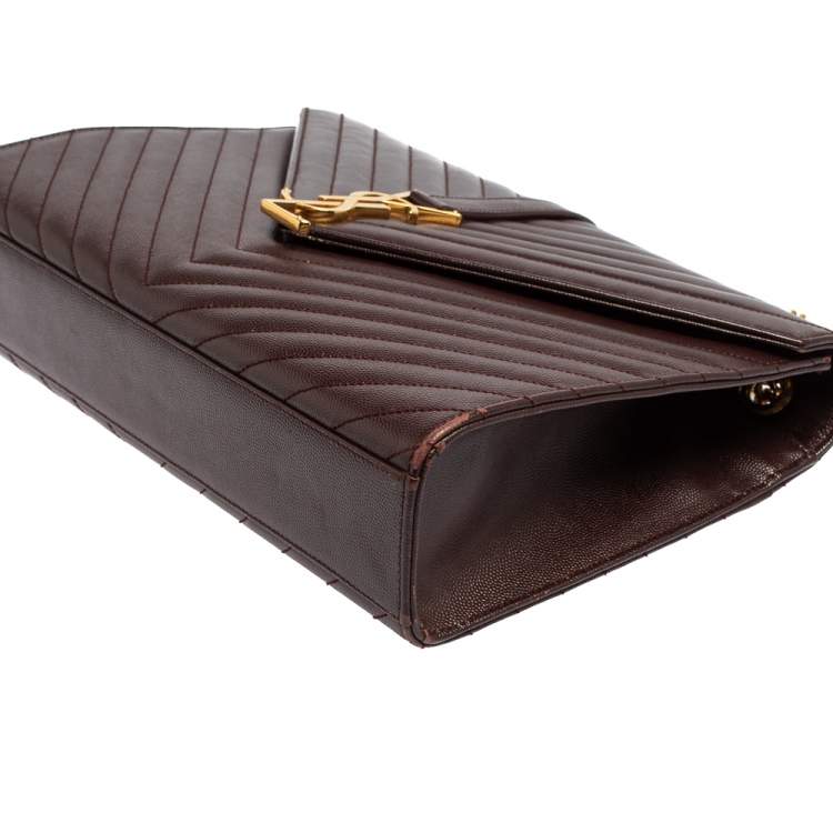 Pre Owned Saint Laurent Burgundy Chevron Quilted Leather Monogram Envelope Shoulder Bag