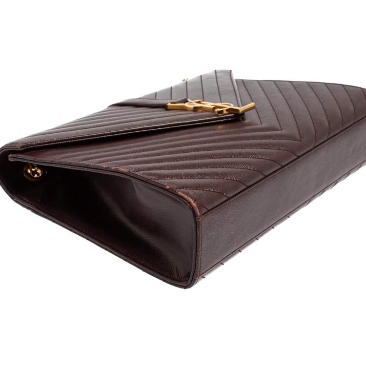 Pre Owned Saint Laurent Burgundy Chevron Quilted Leather Monogram Envelope Shoulder Bag