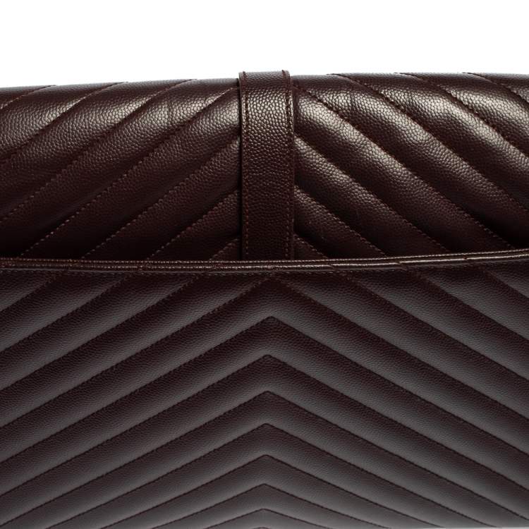 Pre Owned Saint Laurent Burgundy Chevron Quilted Leather Monogram Envelope Shoulder Bag