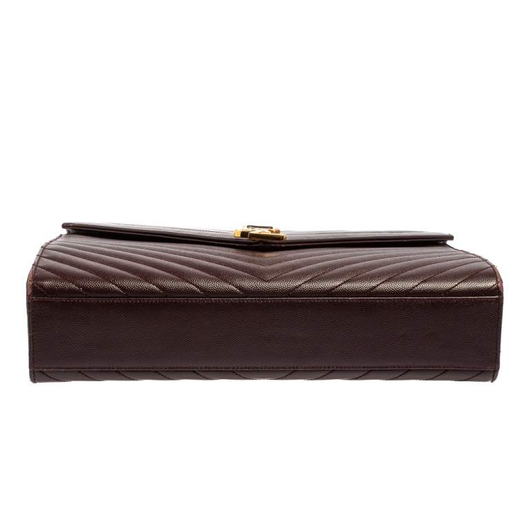Pre Owned Saint Laurent Burgundy Chevron Quilted Leather Monogram Envelope Shoulder Bag