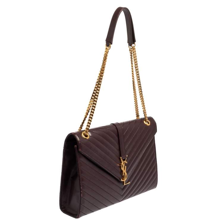 Pre Owned Saint Laurent Burgundy Chevron Quilted Leather Monogram Envelope Shoulder Bag