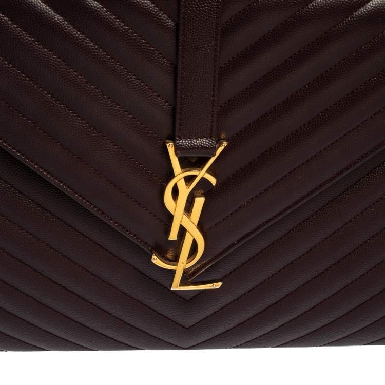 Pre Owned Saint Laurent Burgundy Chevron Quilted Leather Monogram Envelope Shoulder Bag