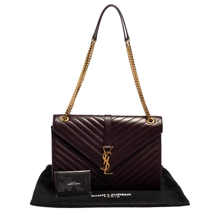 Pre Owned Saint Laurent Burgundy Chevron Quilted Leather Monogram Envelope Shoulder Bag