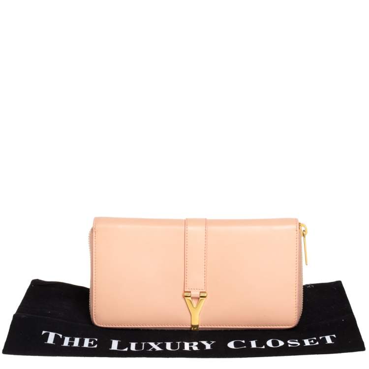 مملوكة مسبقًا Saint Laurent Peach Leather Y-Ligne Zip Around Wallet