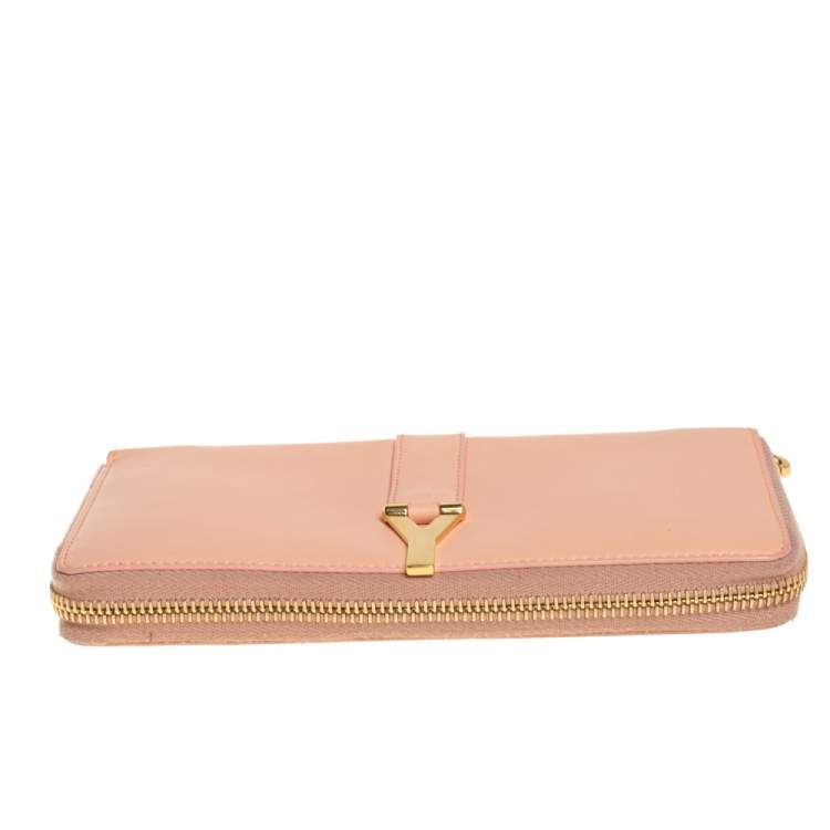 مملوكة مسبقًا Saint Laurent Peach Leather Y-Ligne Zip Around Wallet