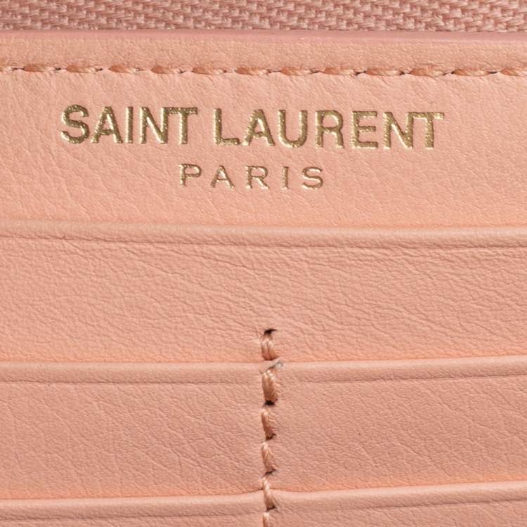 مملوكة مسبقًا Saint Laurent Peach Leather Y-Ligne Zip Around Wallet