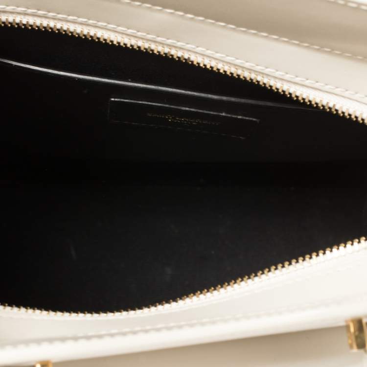 Pre Owned Saint Laurent Pearl White Leather Small Uptown Tote