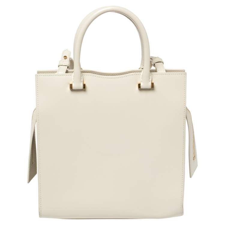Pre Owned Saint Laurent Pearl White Leather Small Uptown Tote