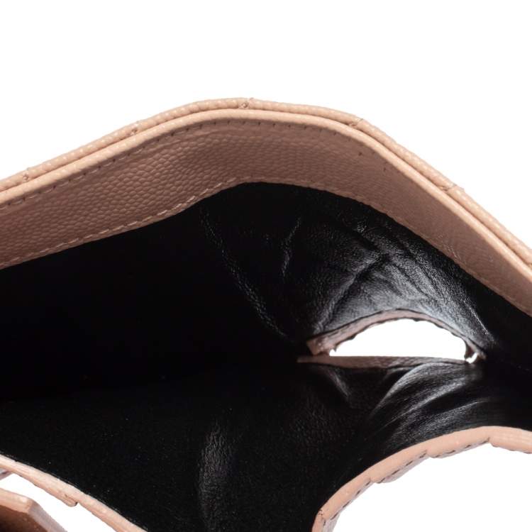 Pre Owned Saint Laurent Nude Pink Matelassé Leather Monogram Trifold Wallet