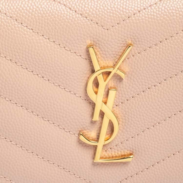 Pre Owned Saint Laurent Nude Pink Matelassé Leather Monogram Trifold Wallet