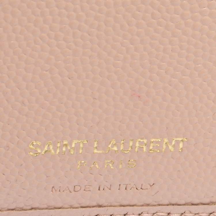 Pre Owned Saint Laurent Nude Pink Matelassé Leather Monogram Trifold Wallet