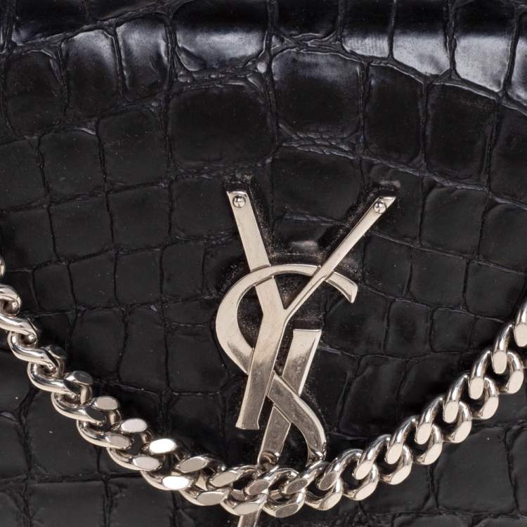 Pre Owned Saint Laurent Black Croc Embossed Leather Small Kate Tassel Crossbody Bag