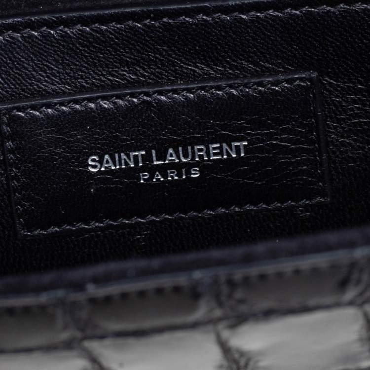 Pre Owned Saint Laurent Black Croc Embossed Leather Small Kate Tassel Crossbody Bag