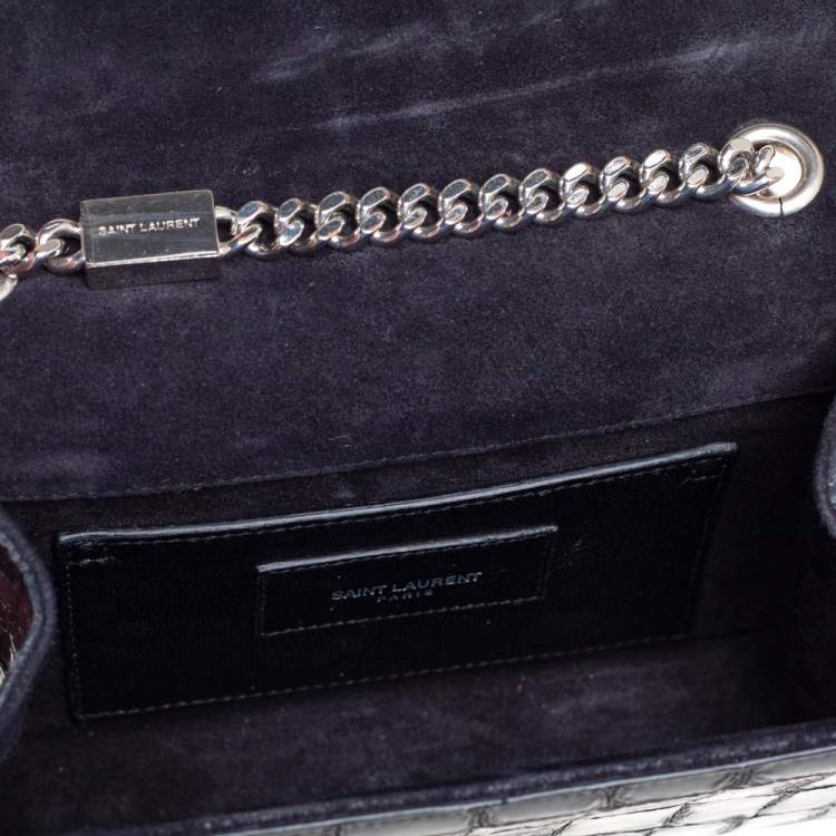 Pre Owned Saint Laurent Black Croc Embossed Leather Small Kate Tassel Crossbody Bag