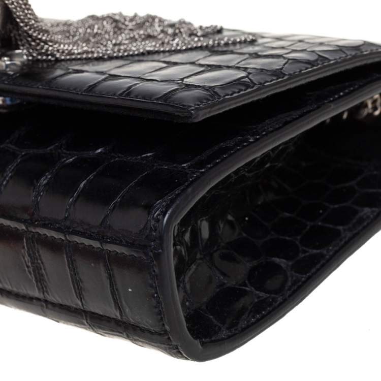 Pre Owned Saint Laurent Black Croc Embossed Leather Small Kate Tassel Crossbody Bag