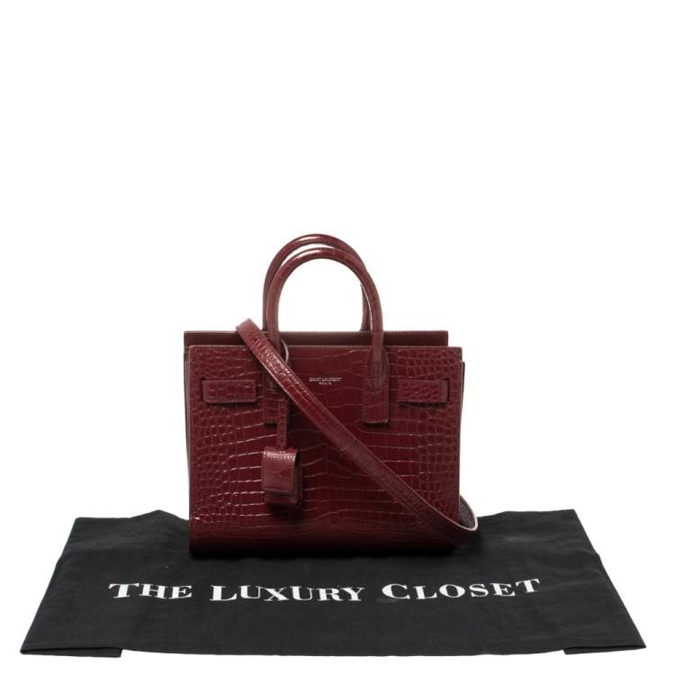 Pre Owned Saint Laurent Burgundy Croc Embossed Leather Nano Classic Sac De Jour Tote