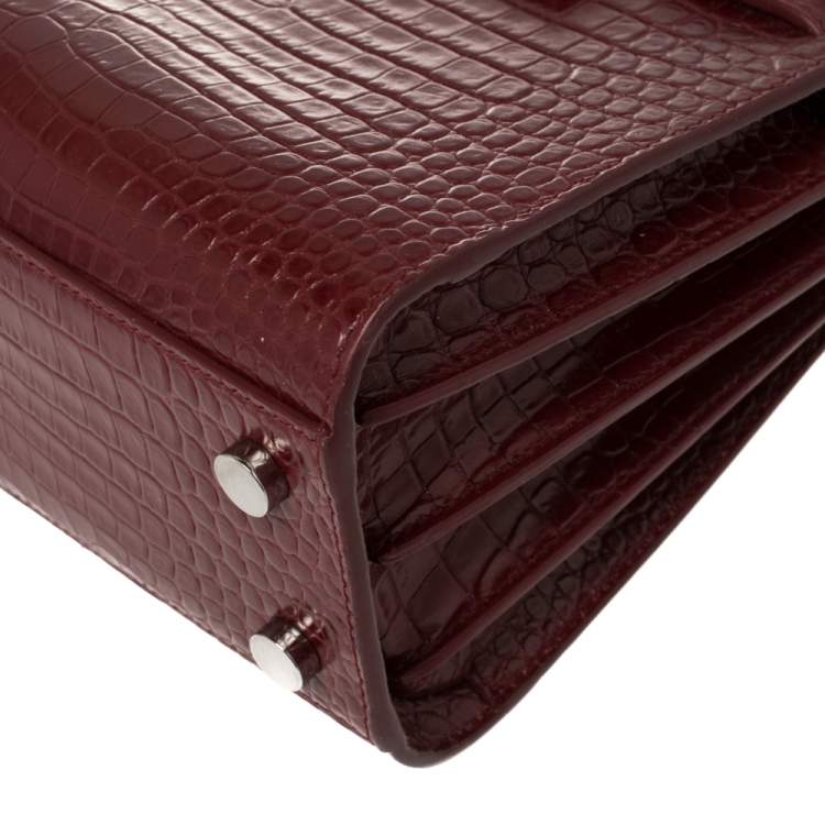 Pre Owned Saint Laurent Burgundy Croc Embossed Leather Nano Classic Sac De Jour Tote