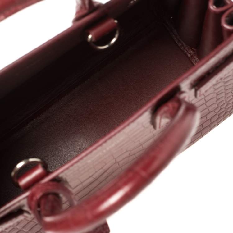 Pre Owned Saint Laurent Burgundy Croc Embossed Leather Nano Classic Sac De Jour Tote