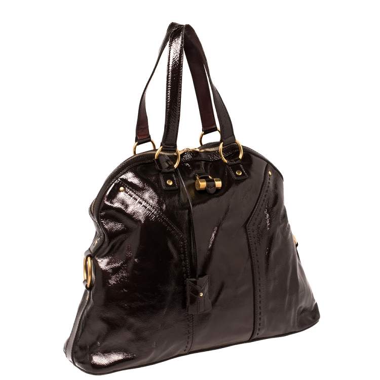 Pre Owned Saint Laurent Brown Patent Leather Large Muse Bag