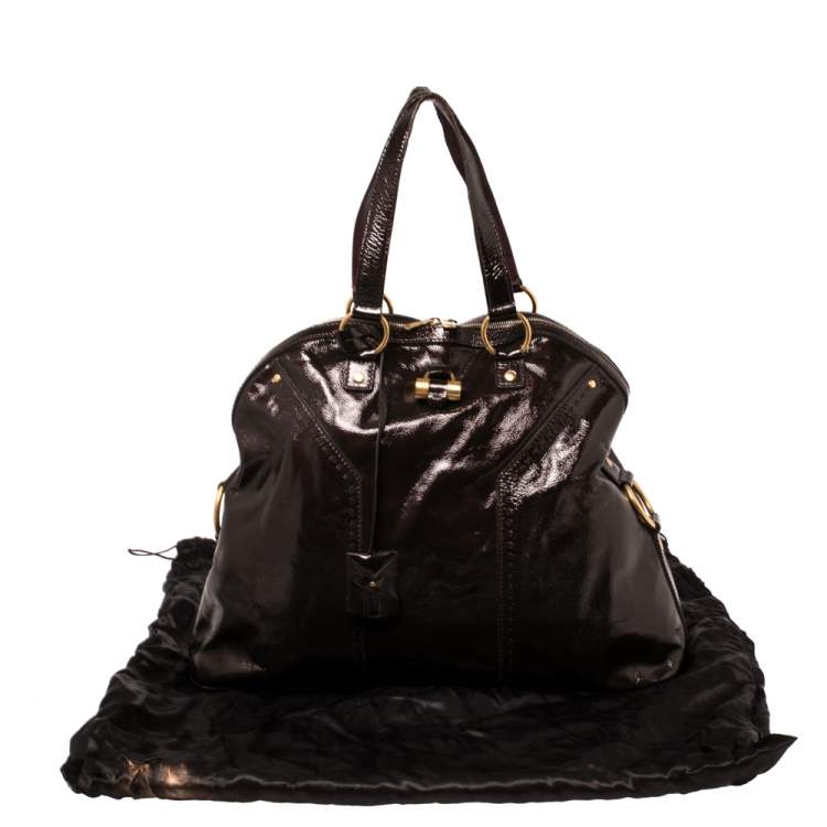 Pre Owned Saint Laurent Brown Patent Leather Large Muse Bag