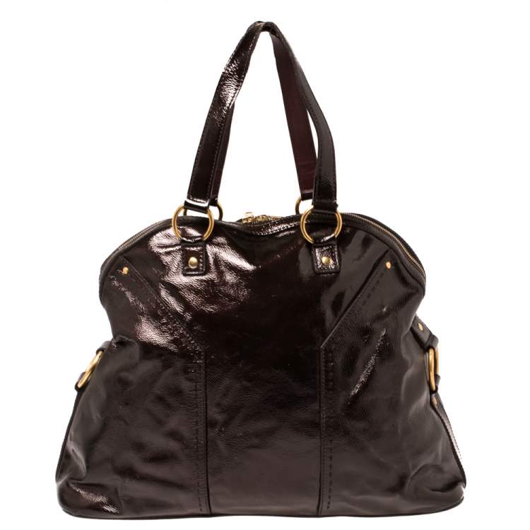 Pre Owned Saint Laurent Brown Patent Leather Large Muse Bag