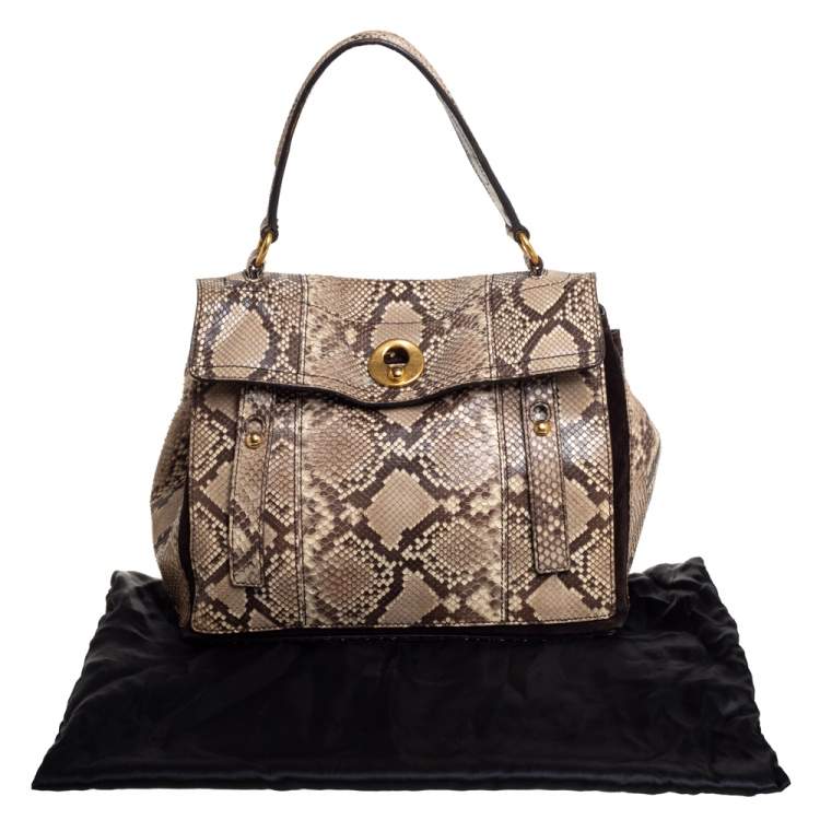 Pre Owned Saint Laurent Brown/Beige Python Leather Medium Muse Two Satchel