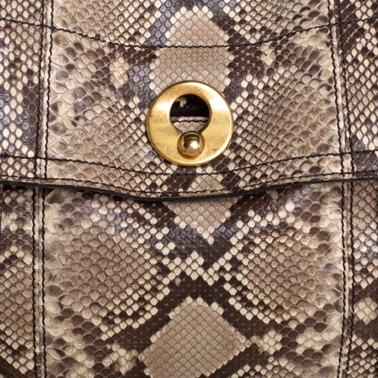 Pre Owned Saint Laurent Brown/Beige Python Leather Medium Muse Two Satchel