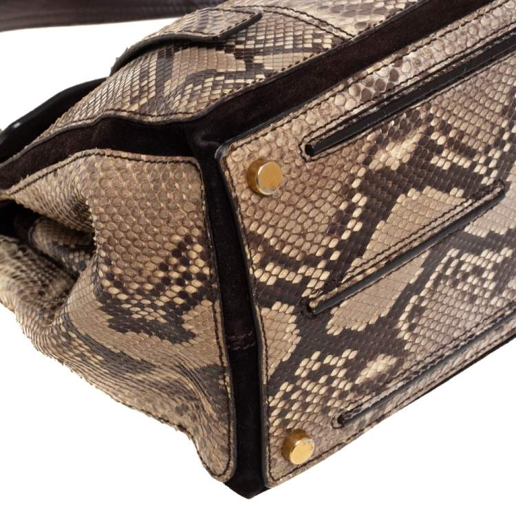 Pre Owned Saint Laurent Brown/Beige Python Leather Medium Muse Two Satchel