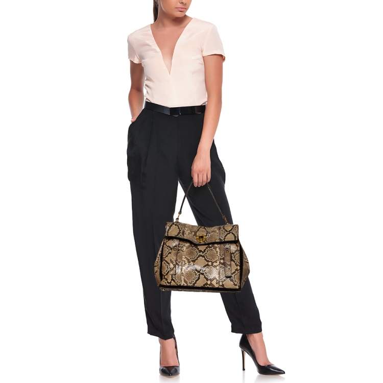 Pre Owned Saint Laurent Brown/Beige Python Leather Medium Muse Two Satchel