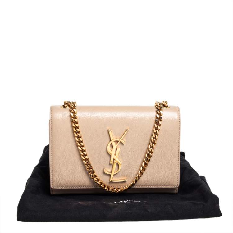 Pre Owned Saint Laurent Beige Leather Small Monogram Kate Shoulder Bag