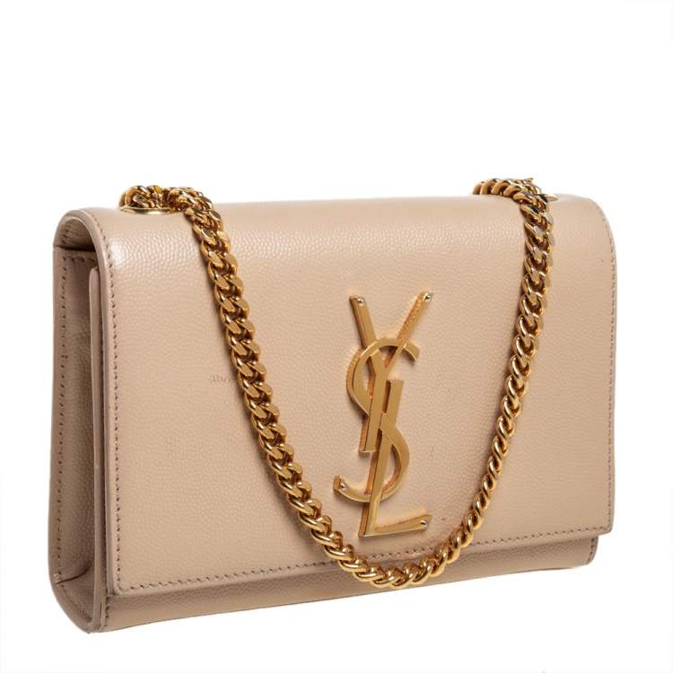 Pre Owned Saint Laurent Beige Leather Small Monogram Kate Shoulder Bag