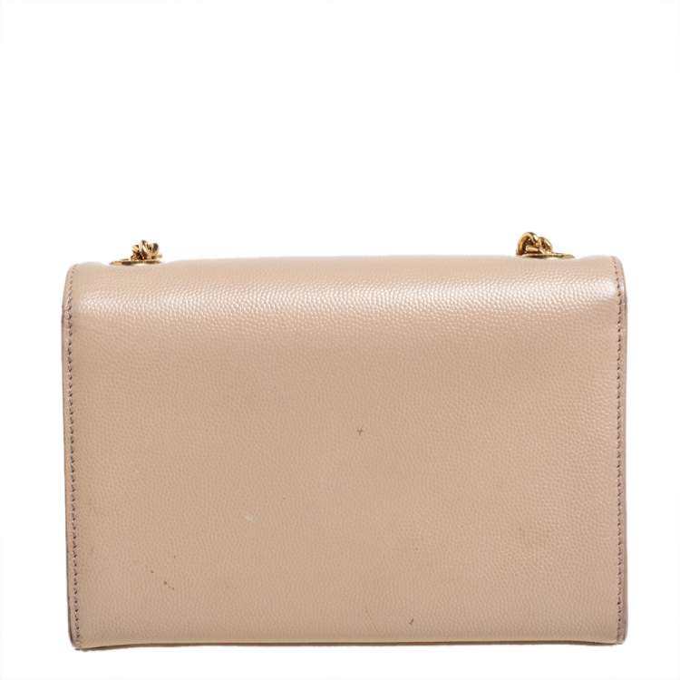 Pre Owned Saint Laurent Beige Leather Small Monogram Kate Shoulder Bag