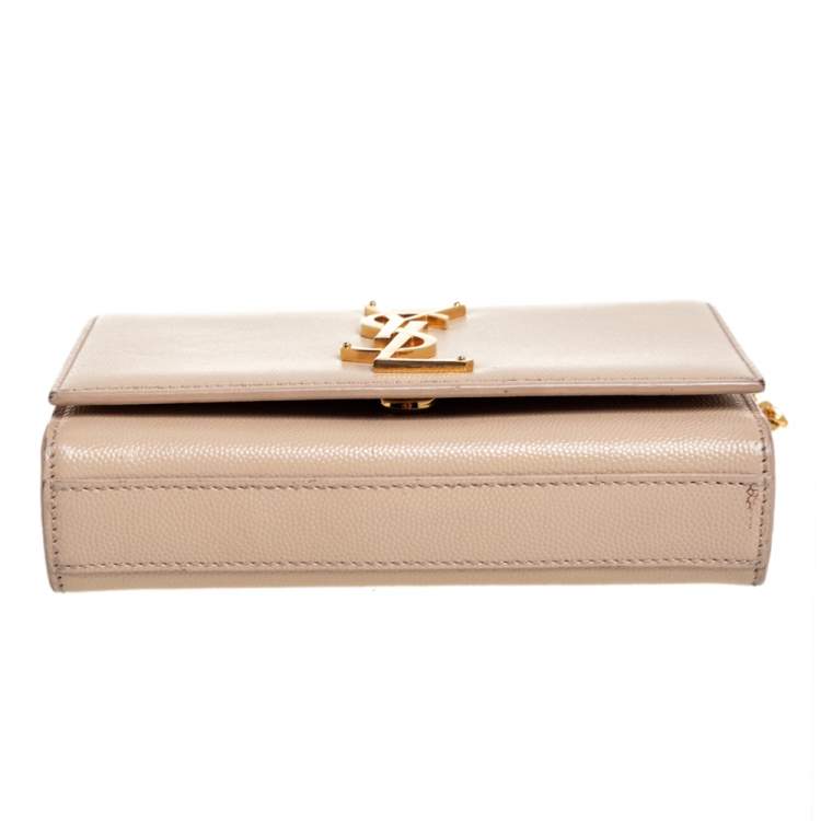 Pre Owned Saint Laurent Beige Leather Small Monogram Kate Shoulder Bag