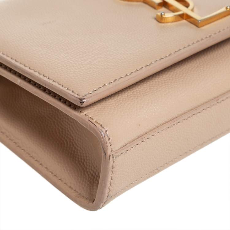 Pre Owned Saint Laurent Beige Leather Small Monogram Kate Shoulder Bag