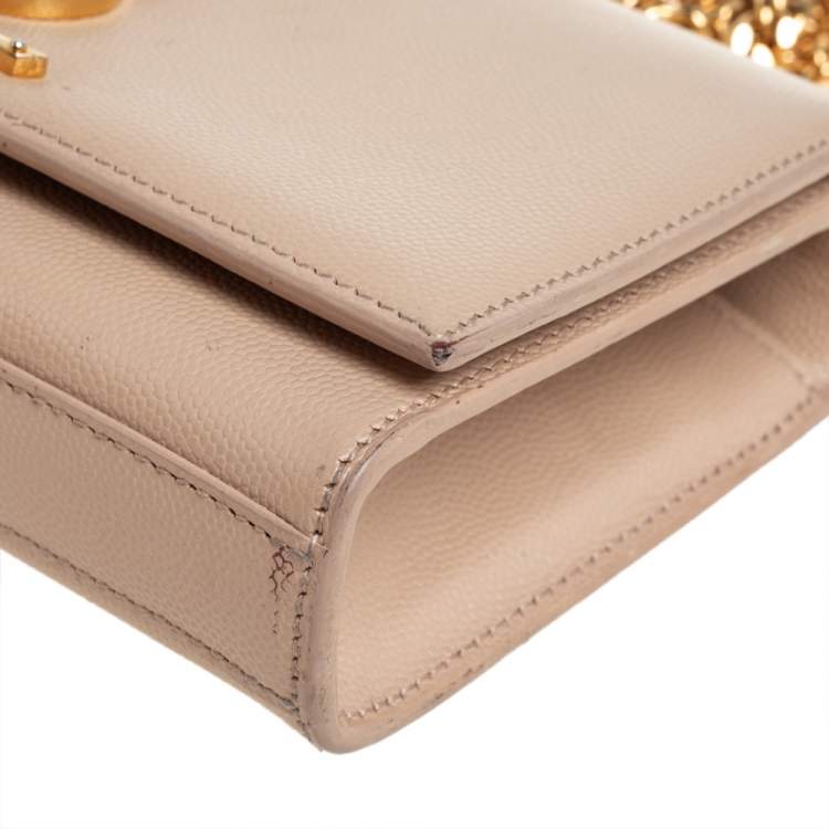 Pre Owned Saint Laurent Beige Leather Small Monogram Kate Shoulder Bag