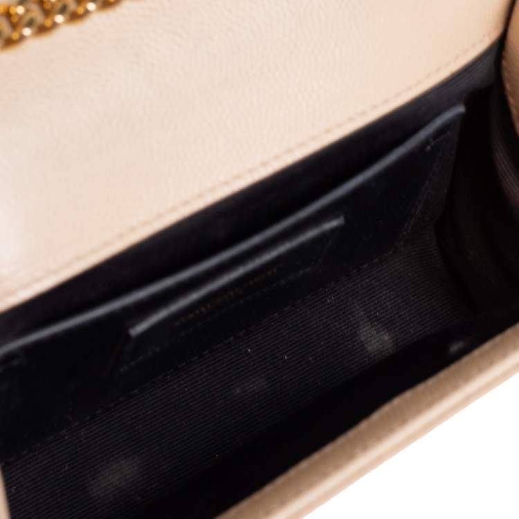 Pre Owned Saint Laurent Beige Leather Small Monogram Kate Shoulder Bag