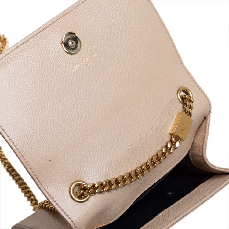 Pre Owned Saint Laurent Beige Leather Small Monogram Kate Shoulder Bag