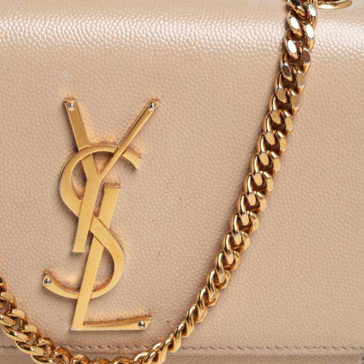 Pre Owned Saint Laurent Beige Leather Small Monogram Kate Shoulder Bag