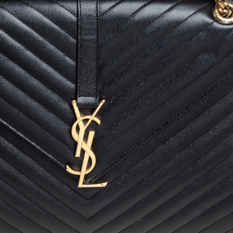 Pre Owned Saint Laurent Black Chevron Quilted Leather Monogram Envelope Shoulder Bag