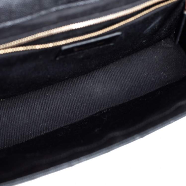 Pre Owned Saint Laurent Black Chevron Quilted Leather Monogram Envelope Shoulder Bag
