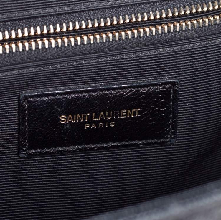 Pre Owned Saint Laurent Black Chevron Quilted Leather Monogram Envelope Shoulder Bag