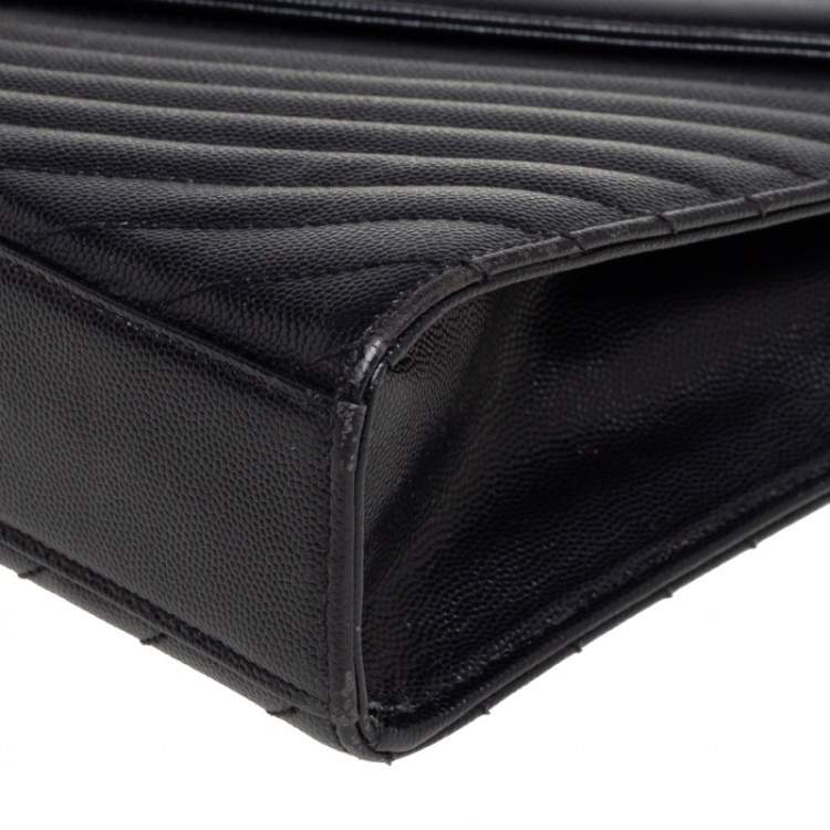 Pre Owned Saint Laurent Black Chevron Quilted Leather Monogram Envelope Shoulder Bag