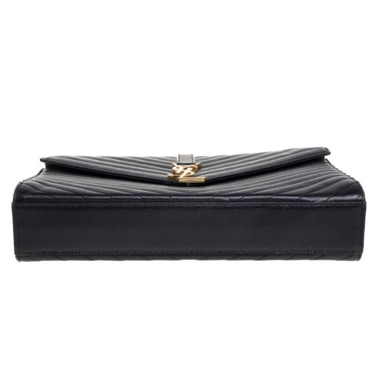 Pre Owned Saint Laurent Black Chevron Quilted Leather Monogram Envelope Shoulder Bag