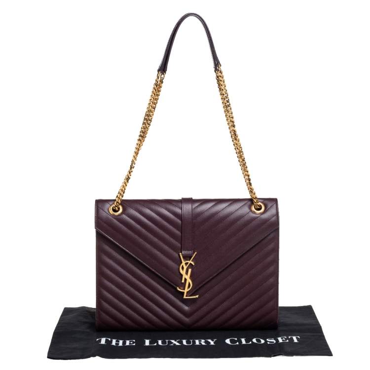 Pre Owned Saint Laurent Burgundy Matelasse Leather Large Cassandre Flap Bag