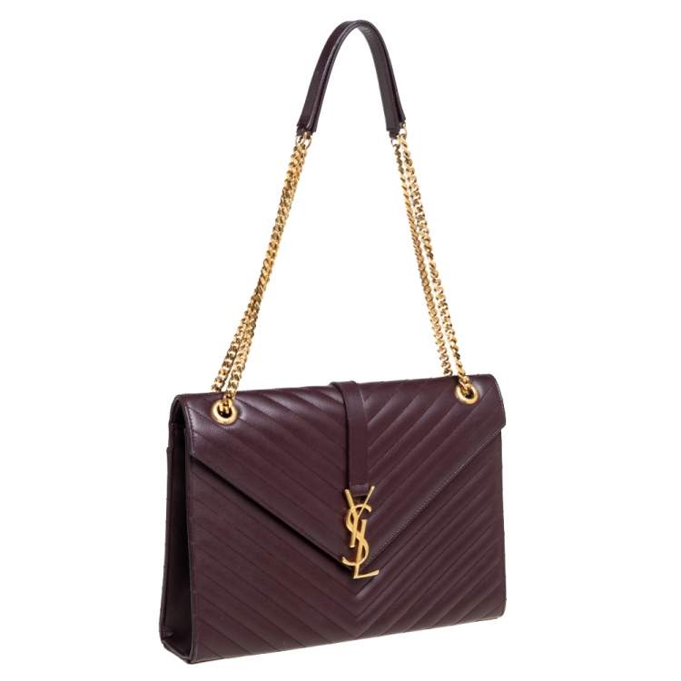 Pre Owned Saint Laurent Burgundy Matelasse Leather Large Cassandre Flap Bag