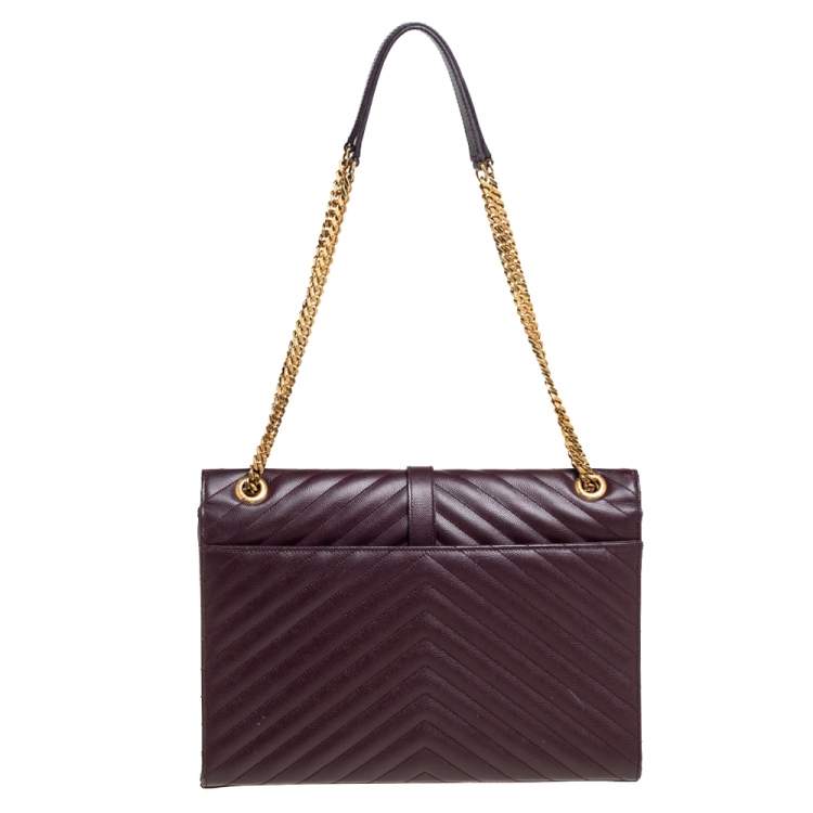 Pre Owned Saint Laurent Burgundy Matelasse Leather Large Cassandre Flap Bag