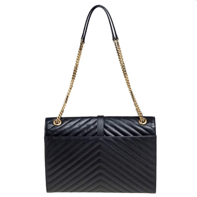 Pre Owned Saint Laurent Black Chevron Quilted Leather Monogram Envelope Shoulder Bag