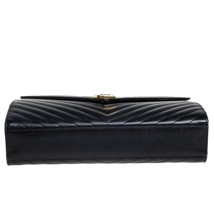 Pre Owned Saint Laurent Black Chevron Quilted Leather Monogram Envelope Shoulder Bag